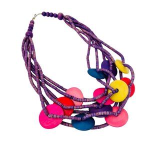 Vintage 80s Multicolor Boho Layered Beaded Necklace